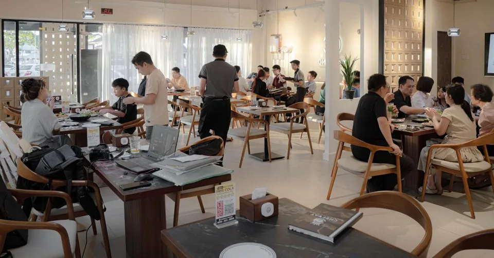 A full dining hall at a celebration